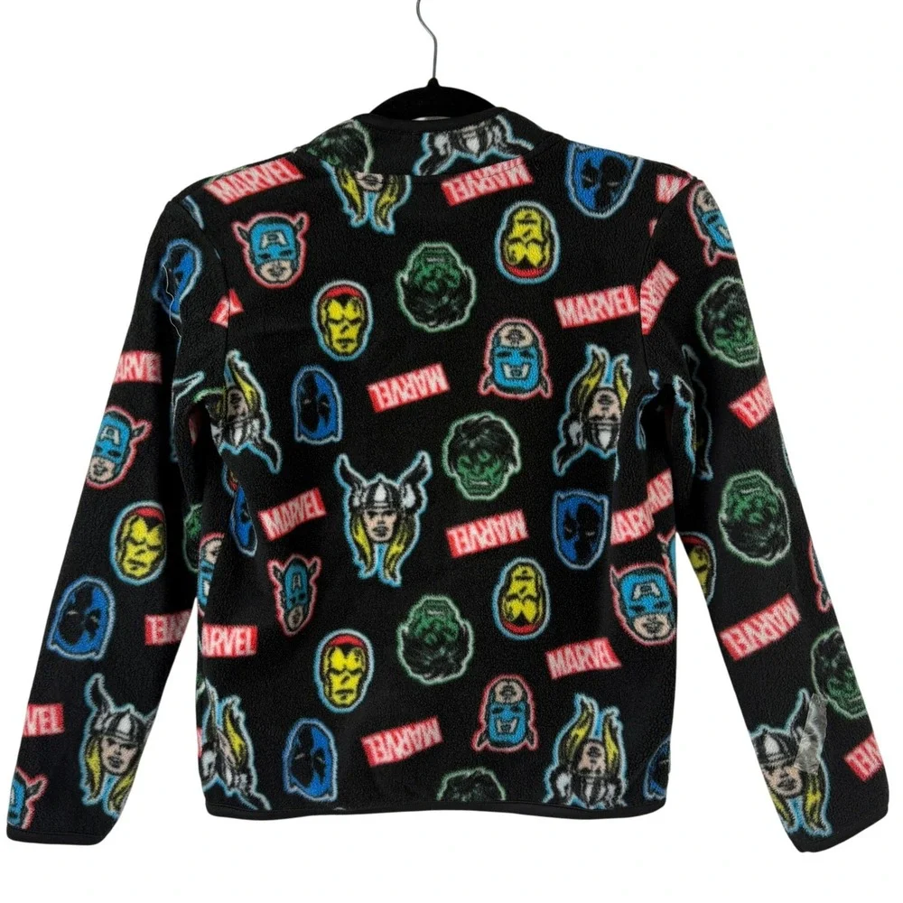 Marvel Avengers Fleece Jacket Boys‎ M Black All Over Print Zip Up Superhero Cozy